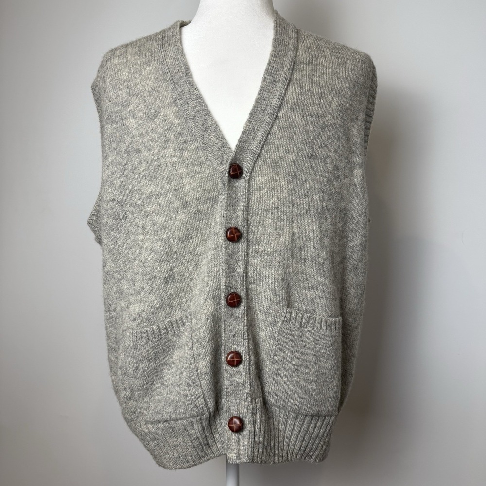 VTG 70s The Moors Lord Jeff 100% Shetland Wool‎ Knit Vest Gray Sz XL USA Made